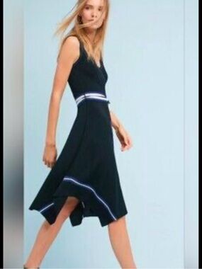 Anthropology Maeve blue black Polo knit sleeveless dress XS v neck